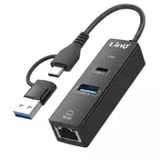 LINQ LinQ, USB USB-C 3-v-1 zvezdišče z USB 2.0/USB-C Power Delivery/Ethernet RJ45, Črna, (5000185085)