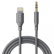 Lightning v AUX 3.5mm audio kabel Techsuit SoundFleX AC5 Hi-Fi kakovost, 1m - siv
