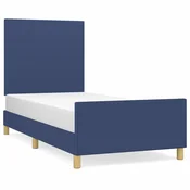 Vidaxl posteljni okvir brez vzmetnice Modra 90x200 cm Tkanina