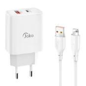 Kucni punjac KONFULON Joko JK87 PD 30W/ USB Q.30W sa kablom USB na iPhone Lightning beli 1m