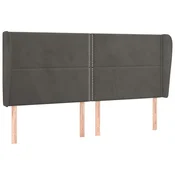 Vidaxl Vzglavje z ušesi temno sivo 183x23x118/128 cm žamet