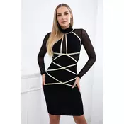 Knitted dress with gold stripes in black