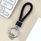 INF Pleteni usnjeni obesek za ključe - eleganten obesek za avtomobilske ključe Black, (21779022)