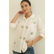 By Saygi Eye Pattern Oversized Crepe Linen Shirt With Sequin Embroidery.