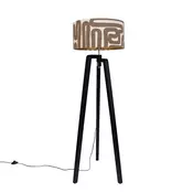Stoječa svetilka črna tripod z rjavim in bež črtastim senčilom 50cm - Puros