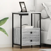 vidaXL Nočna omarica z vtičnico za polnjenje 2 pcs Siva sonoma