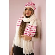 Womens set with scarf Anika K304 ecru + fuchsia