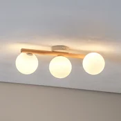 TK Lighting Stropna svetilka Estera, opalno steklo, les, tri plamenice - Dnevna soba/jedilnica - svetel les, opalno bela, bela