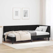vidaXL Kotna postelja z vzglavjem Črna 90 x 200 cm Žamet