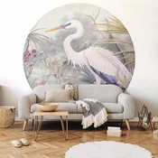 Okrugla fototapeta - Heron wading in a pond - illustration in bright colours 140x140