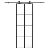 Vidaxl Drsna vrata z opremo črna 76x205 cm ESG steklo