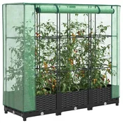 Vidaxl Dvignjena greda s pokrovom za rastlinjak videz ratana 120x40x123 cm