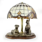 Boxer, Boxer - svetilka z vitražnim senčnikom, namizna svetilka s kipcem psa, retro notranje oblikovanje Art-Dog