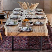 Casa Padrino luxury dining table natural/black 400 x 100-120 x H. 76 cm - Rectangular kitchen table with solid wood table top - Dining room furniture - Luxury furniture - Luxury furnishings