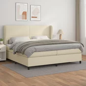 Greatstore Box spring postelja z vzmetnico krem 200x200 cm umetno usnje