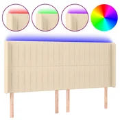 Vidaxl LED posteljno vzglavje krem 183x16x118/128 cm blago