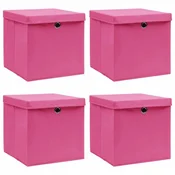 Kutije za pohranu s poklopcima 4 kom roze 32x32x32 cm tkanina