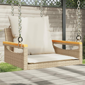 Vidaxl Gugalna klop z blazinami bež 63x62x40 cm poli ratan