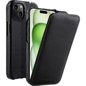 preklopni ovitek za iPhone 15, usnjen, črn
