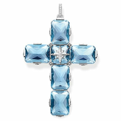 Thomas Sabo Obesek Križ velikih modrih kamnov z zvezdo , PE881-644-31, Sterling srebro, 925 Sterling srebro, poČRNjeno, sintetična spinel svetlo modra, cirkonij bela