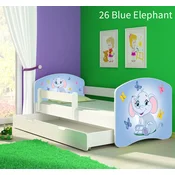 Djecji krevet ACMA s motivom, bocna bijela + ladica 140x70 cm 26 Blue Elephant