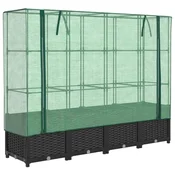 Vidaxl Dvignjena greda s pokrovom za rastlinjak videz ratana 160x40x138 cm