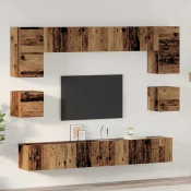 Set TV komoda Zidne 8 pcs Staro drvo Konstruirano drvo