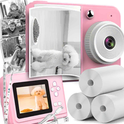 Otroški LCD instant fotoaparat s tiskalnikom + 3 trakovi roza