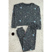 Trendyol Anthracite 100% Cotton Galaxy Patterned Knitted Pajama Set