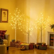 Northio Komplet brezovih dreves z vnaprej osvetljenimi stekli, 3 kosi, 120-180 cm, tople LED diode