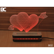 Black Cut 3D Lampa Srce Crvena