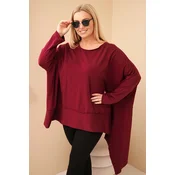 Kesi Plus Size womens cotton tunic with an asymmetrical bottom burgundy
