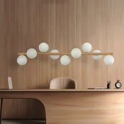 TK Lighting Estera viseče svetilo, opalno steklo, les, devet luči - Dnevna soba/jedilnica - svetel les, opalno bela, bela