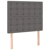 Vidaxl Vzglavje postelje sivo 80x5x118/128 cm umetno usnje