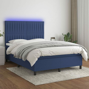Greatstore Box spring postelja z vzmetnico LED modra 140x190 cm blago