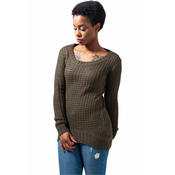 Womens sweater with a long wide neckline - olive