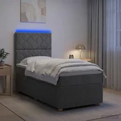 vidaXL LED posteljni pod z vzmetnico Temno siva 90 x 200 cm Blago