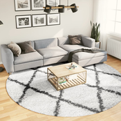 vidaXL Čupavi moderni tepih s visokim vlaknima krem-crni O 280 cm