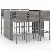 Vidaxl Vrtna barska garnitura z blazinami 7-delna siv poli ratan