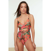 Trendyol Floral Patterned Double Breasted Tied Regular Swimsuit