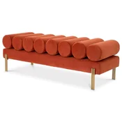 Casa Padrino luxury velvet bench orange/brass 130 x 45 x H. 42 cm - Living room bench - Bedroom bench - Living room furniture - Bedroom furniture - Luxury furniture - Luxury furnishings