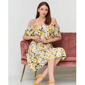 Resti Yellow knee-length dress with a multicolored floral pattern - Clothing