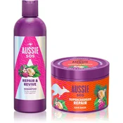 Aussie SOS Repair, Revive & Repeat darilni set za obremenjene lase in lasišče