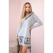 Dress with a hood and a gray print