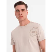 Ombre Mens military style printed cotton t-shirt - beige