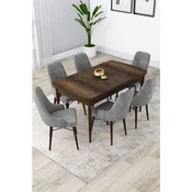 Hanah Home trpezarijski set Lia, sto na razvlacenje i 6 stolica, ploca u dekoru drveta Baroque, siva tkanina Babyface