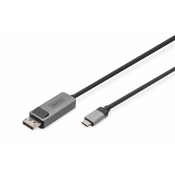 8K@30Hz. USB Type C to DP; adapter kabel HBR3; Alu Housing; Black 1m