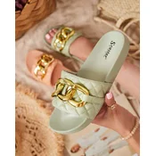 Resti Womens green quilted slippers with a gold chain Eteris - Footwear