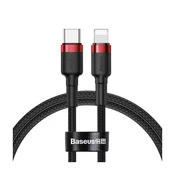 BASEUS kabel Cafule, USB-C - lightning, 1m, črna+rdeča