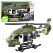 slomart LEAN TOYS Vojaški helikopter z dvigalom, lučke, zvoki, kaki 1:16